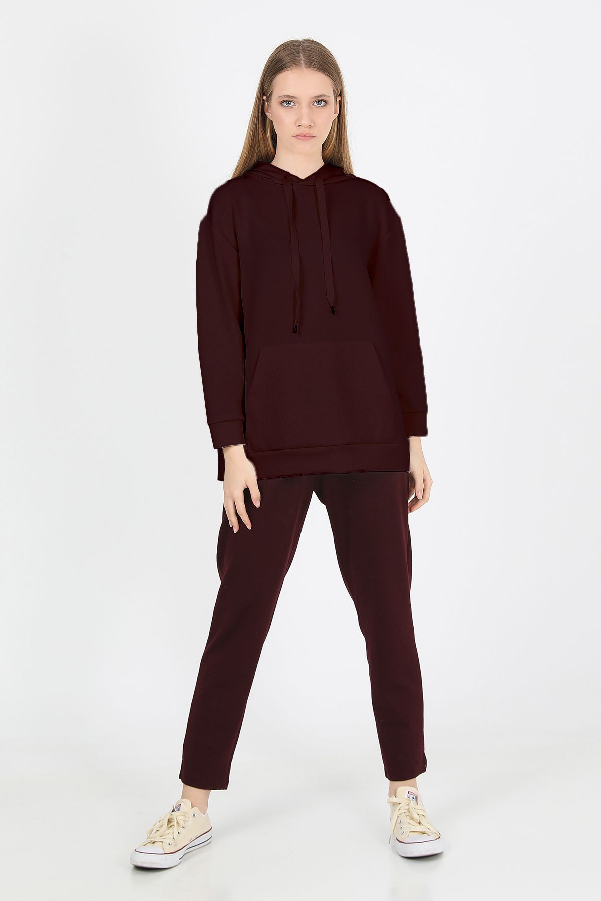 JOHN FRANK WOMAN SPORTS&LOUNGEWEAR CHIC LONG SWEATSHIRT BORDO - 1
